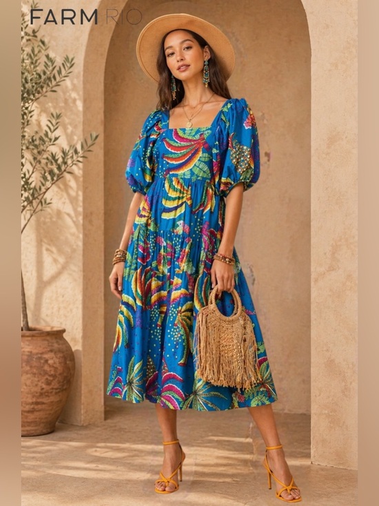 FARM Rio Dresses & Skirts - 🛍️SALE🛍️ Farm Rio Dream Garden Tropical Print Tiered Midi Dress